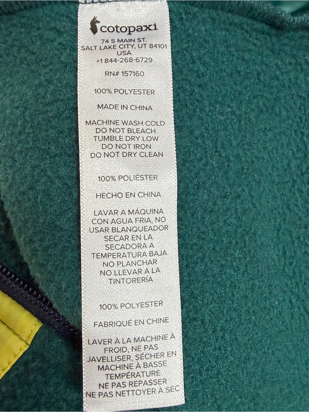Cotopaxi Peacock Green Fleece Jacket with Aqua, Blue, Yellow Stripes, Size M - Picture 6 of 8